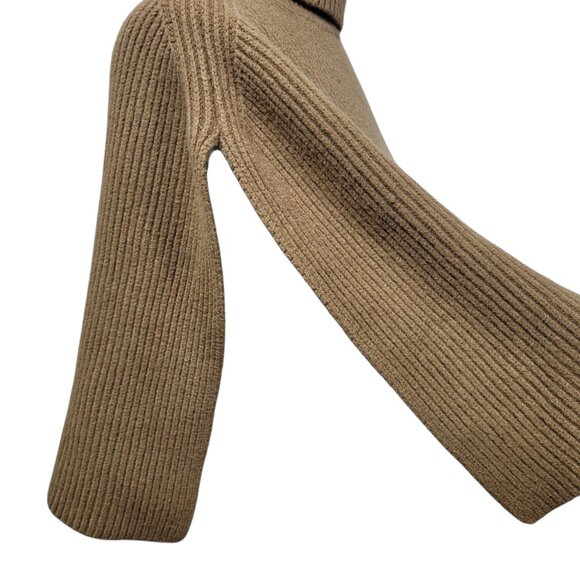 Cecile Wang Women’s Brown Ribbed Turtleneck Cropped Poncho One Size - Picture 4 of 7